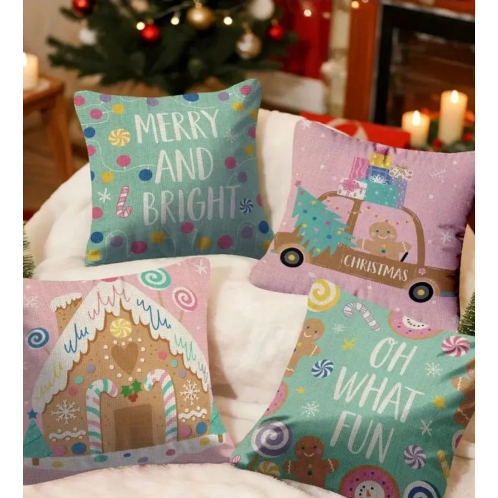 Accent Pillows One Size Pink Green Christmas Theme 20 inch